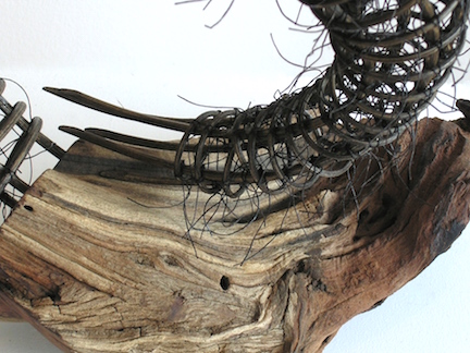 Circling Back 2014 (detail), Reed, wood, waxed linen, wood stain, 16" x 16" x 13"